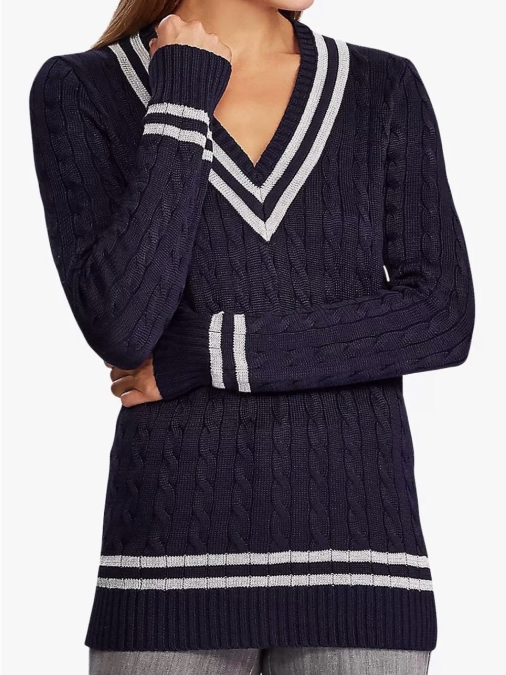 Lauren Ralph Lauren Metallic Cricket Jumper, Lauren Navy/Silver